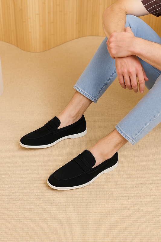 Men's Black Suede Leather Penny Loafers - FT04-1235