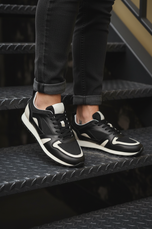 Men's Black Leather Sneakers - FT05-0583