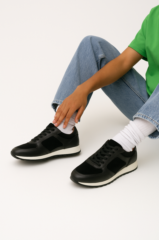 Men's Black Leather Casual Sneakers - FT05-0703