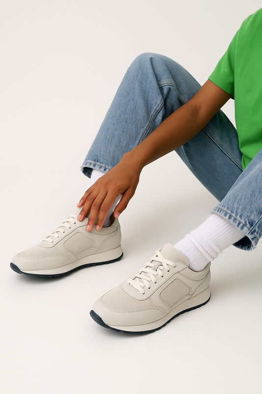 Men's White Leather Casual Sneakers - FT05-0703