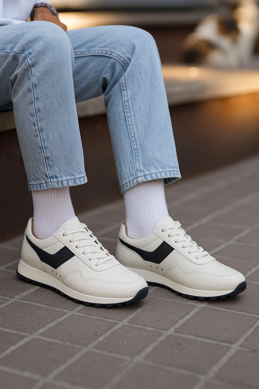 Men's Black White Suede & Leather Sneakers - FT05-0704