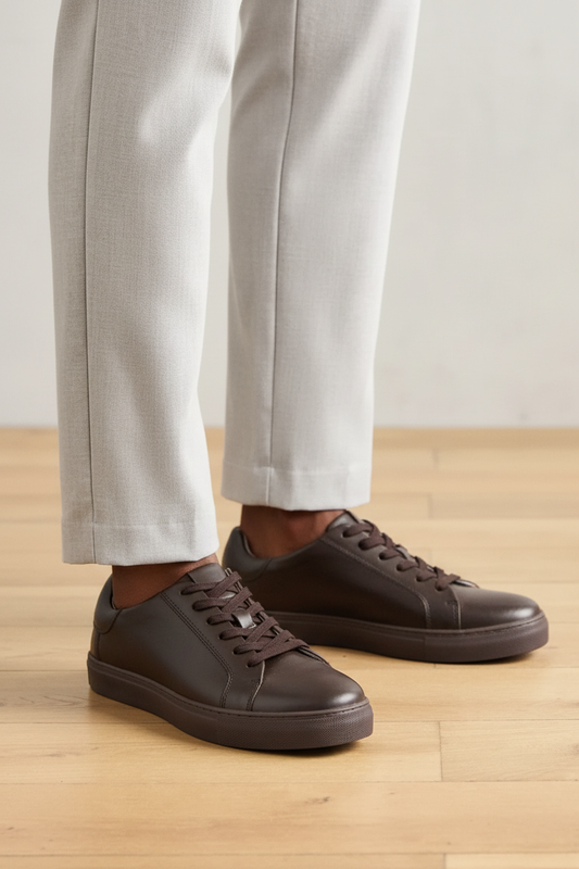 Men's Brown Leather Sneakers - FT05-1410