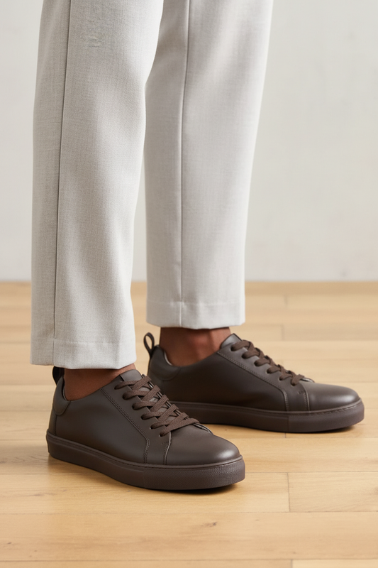 Men's Dark Brown Leather Sneakers - FT05-1410