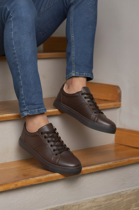 Men's Brown Leather Casual Sneakers - FT05-1412