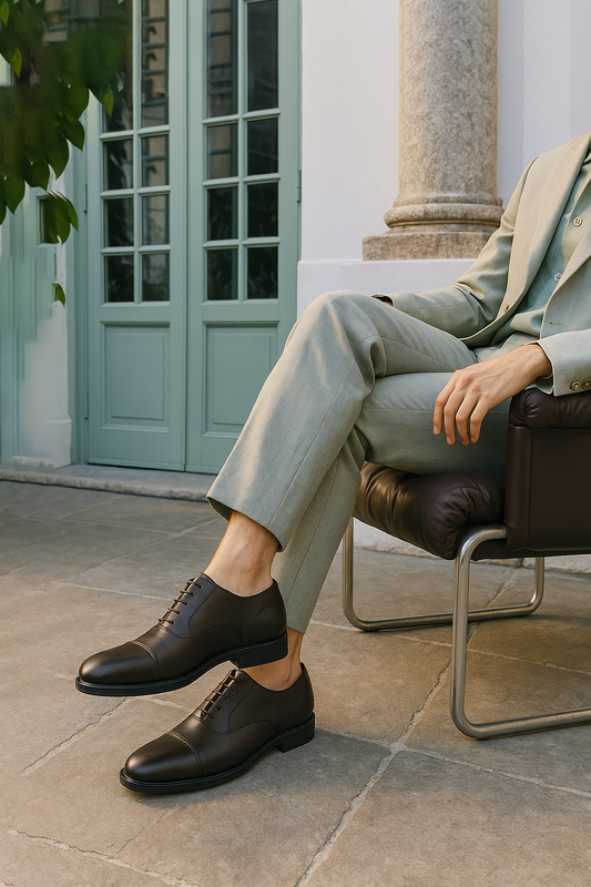 Men’s Brown Leather Cap-Toe Oxford Shoes – FT07-1189