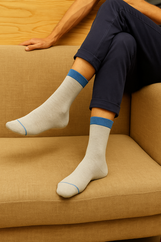 Men's Light Grey Socks With Blue Aster Cuff - FTS01