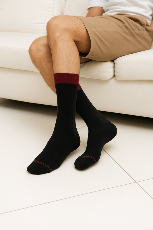 Men’s Black Socks with Burgundy Cuff – FTS02