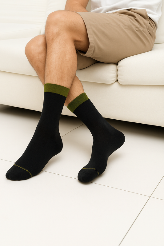 Men’s Black Socks with Dark Green Cuff – FTS02