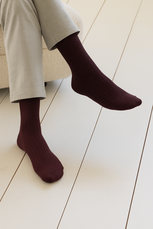 Men's Brown Ribbed Dress Socks - FTS03