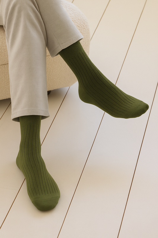 Men's Dark Olive Ribbed Dress Socks - FTS03