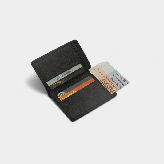 Vertical Genuine Black Leather Card Holder Wallet