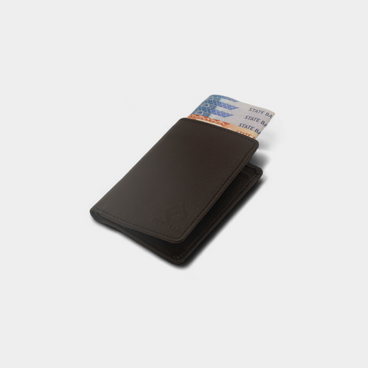 Vertical Genuine Brown Leather Card Holder Wallet