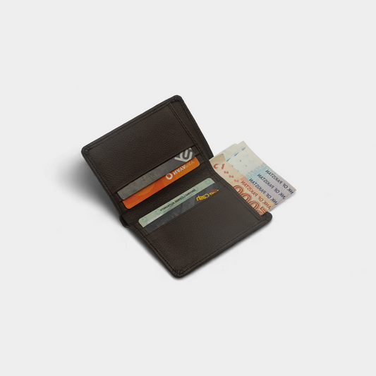 Vertical Genuine Brown Leather Card Holder Wallet