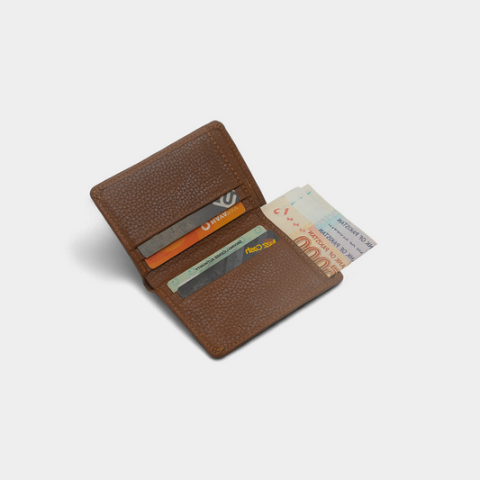 Vertical Genuine Tan Leather Card Holder Wallet