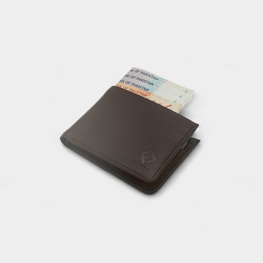 Classic Textured Genuine Chocolate Leather Bi-Fold Wallet