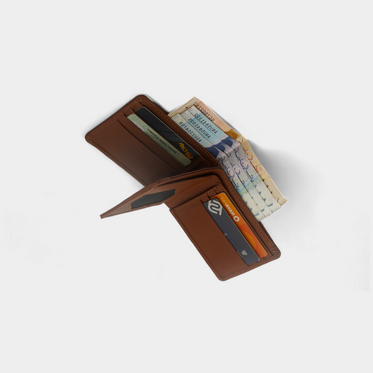Textured Genuine Tan Leather Tri-Fold Wallet