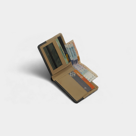 Dual-Tone Genuine Beige Leather Bi-Fold Wallet