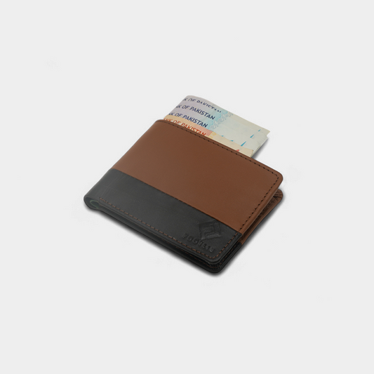 Dual-Tone Genuine Tan Leather Bi-Fold Wallet