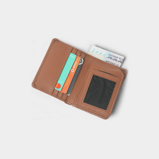 Men’s Premium Leather Bi-Fold Wallet – Tan – with ID Window & Multi Card Slots