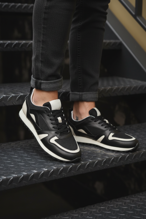 Men's Black Leather Sneakers - FT05-0583-