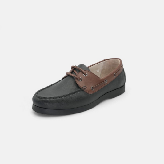Men's Black & Brown Leather Boat Loafers - FT04-0989