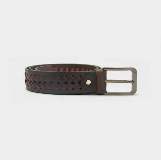 Brown Genuine Leather Belt with Woven Design FTB-PROI
