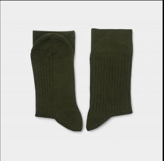Men's Dark Olive Ribbed Dress Socks - FTS03