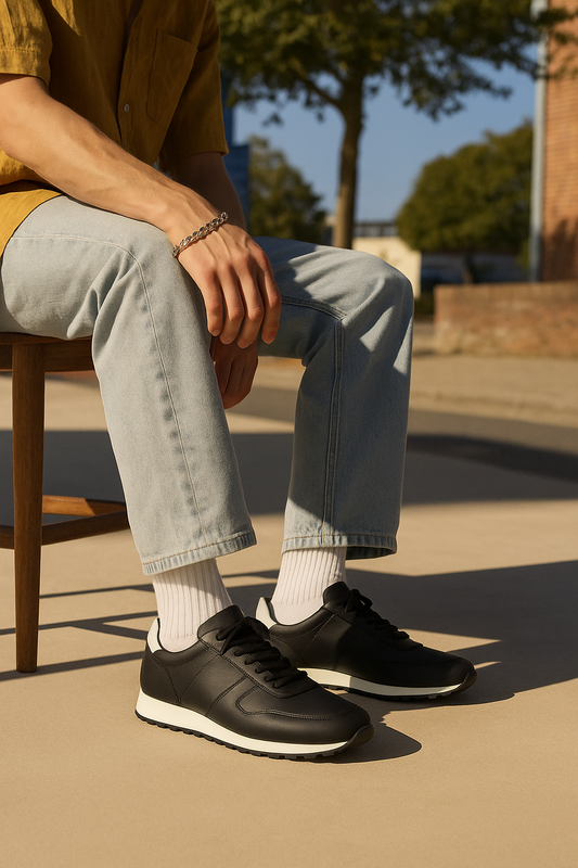 Men's Black Leather Casual Sneakers - FT05-1032