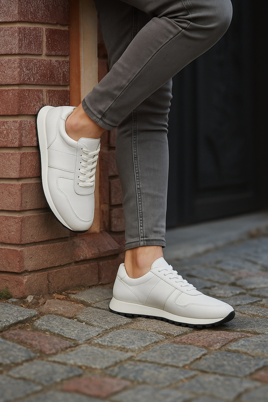 Men's White Leather Casual Sneakers - FT05-1032