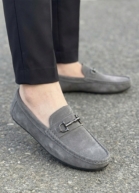 Men’s Grey Suede Leather Horsebit Moccasins – FT03-001