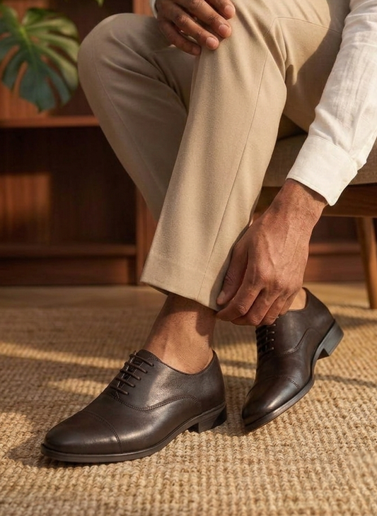Men's Dark Brown Leather Plain Toe Oxford Shoes – FT07-0403