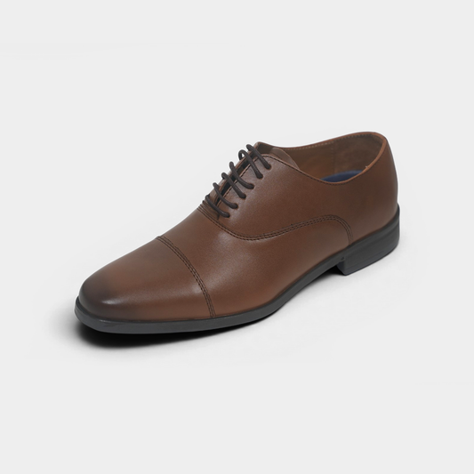 Men's Tan Leather Plain Toe Oxford Shoes – FT07-0403