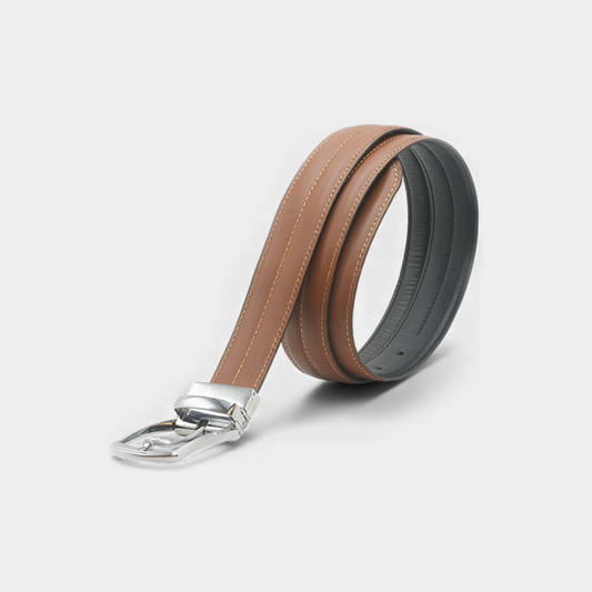 Premium TAN "2-in-1" Reversible Leather Belt – Silver Buckle