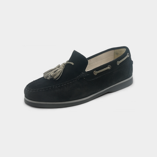 Men's Black Suede Tassel Boat Loafers - FT04-0991