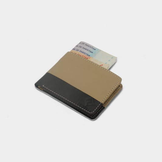 Dual-Tone Genuine Beige Leather Bi-Fold Wallet