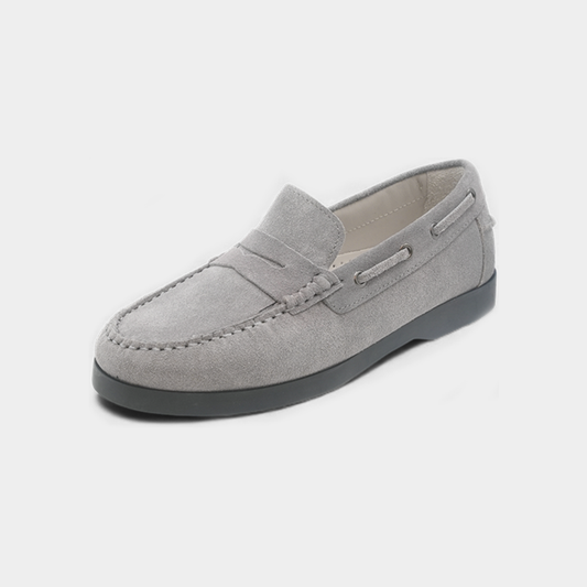 Men's Grey Suede Leather Penny Loafers - FT04-0434