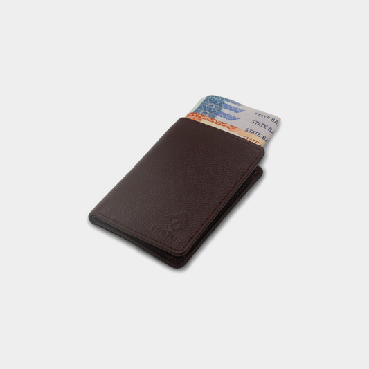Vertical Genuine Burgundy Leather Card Holder Wallet