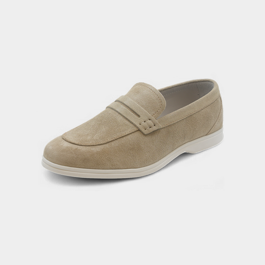 Men's Cream Suede Leather Penny Loafers - FT04-1235