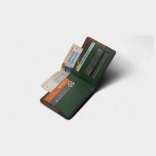 Dual-Tone Genuine Tan Leather Bi-Fold Wallet