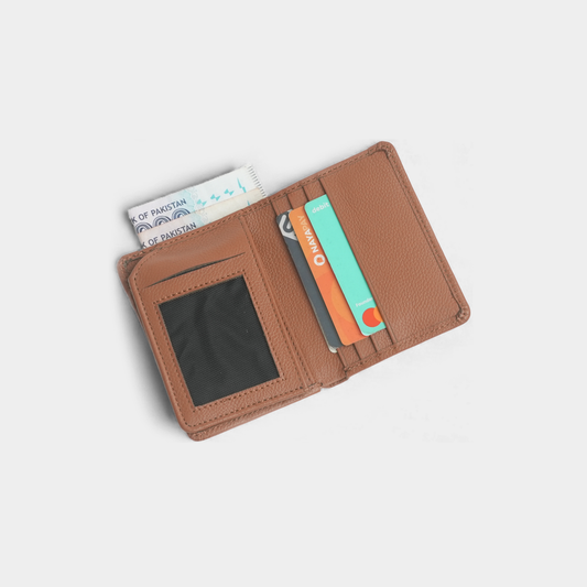 Men’s Premium Leather Bi-Fold Wallet – Tan – with ID Window & Multi Card Slots