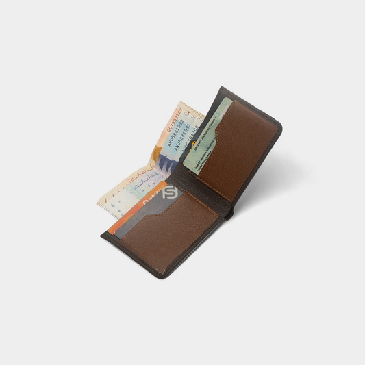 Classic Textured Genuine Chocolate Leather Bi-Fold Wallet