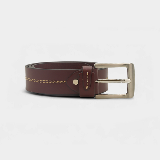 Burgundy Genuine Leather Belt Center Stitch Fancy Loop – FTB-GL1