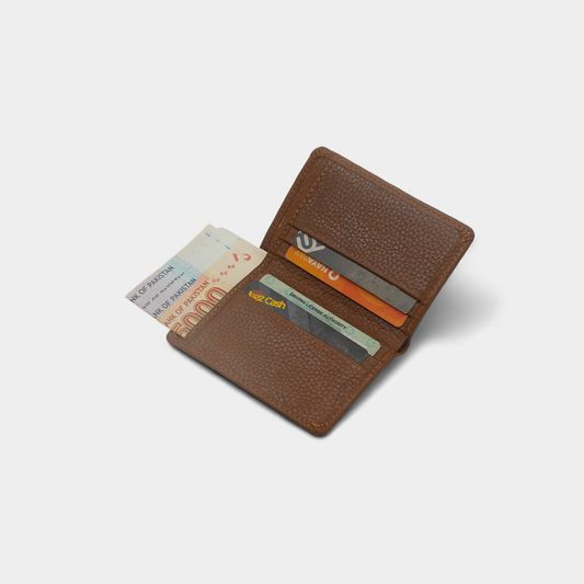 Vertical Genuine Tan Leather Card Holder Wallet