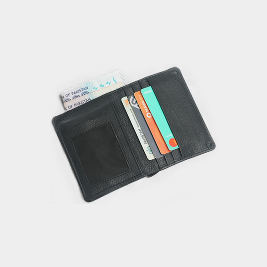 Men’s Premium Leather Bi-Fold Wallet – Black– with ID Window & Multi Card Slots