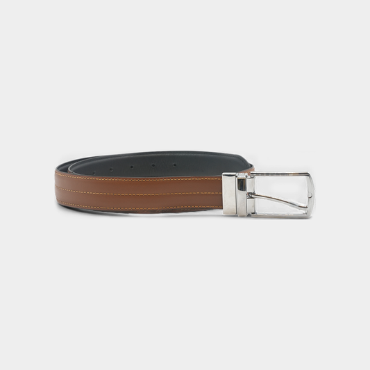 Premium TAN "2-in-1" Reversible Leather Belt – Silver Buckle