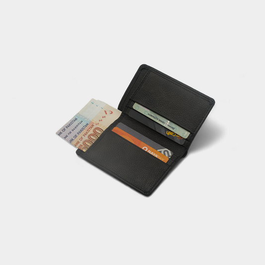 Vertical Genuine Black Leather Card Holder Wallet
