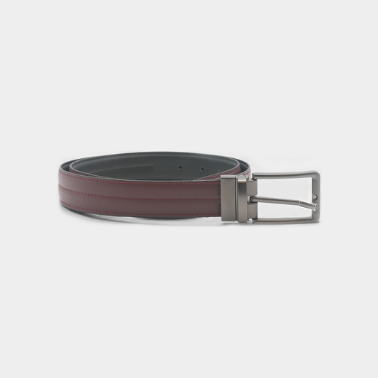 Premium Burgundy "2-in-1" Reversible Leather Belt – Black Buckle