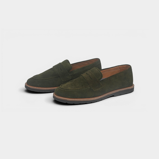 Men's Olive Suede Leather Venetian Loafers - FT04-K0303