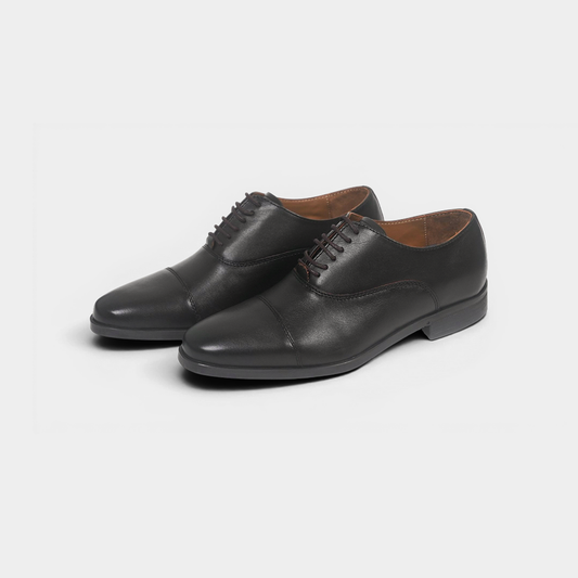Men's Dark Brown Leather Plain Toe Oxford Shoes – FT07-0403