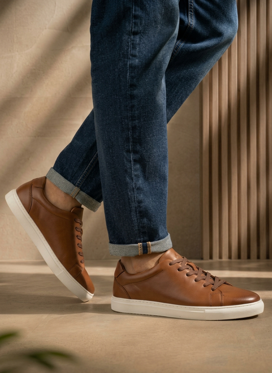 Men's Chocolate Leather Low Top Sneakers – FT05-0716